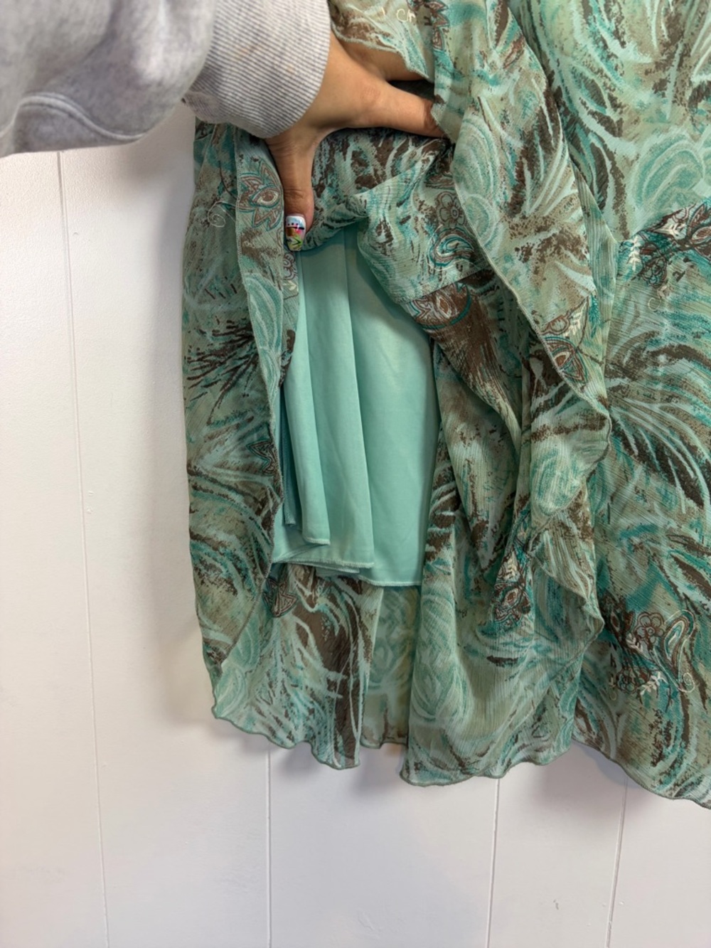 Vintage Y2K Mermaidcore Green Midi Skirt Sheer Mesh Womens Medium Low Rise 90s - Picture 4 of 12